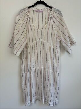Hansen & Gretal Lightweight Metallic Lurex Stripe Tunic Dress Coverup Sz S
